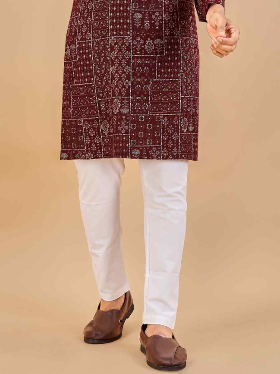 Maroon Premium Soft Cotton Printed Festival Casual Kurta