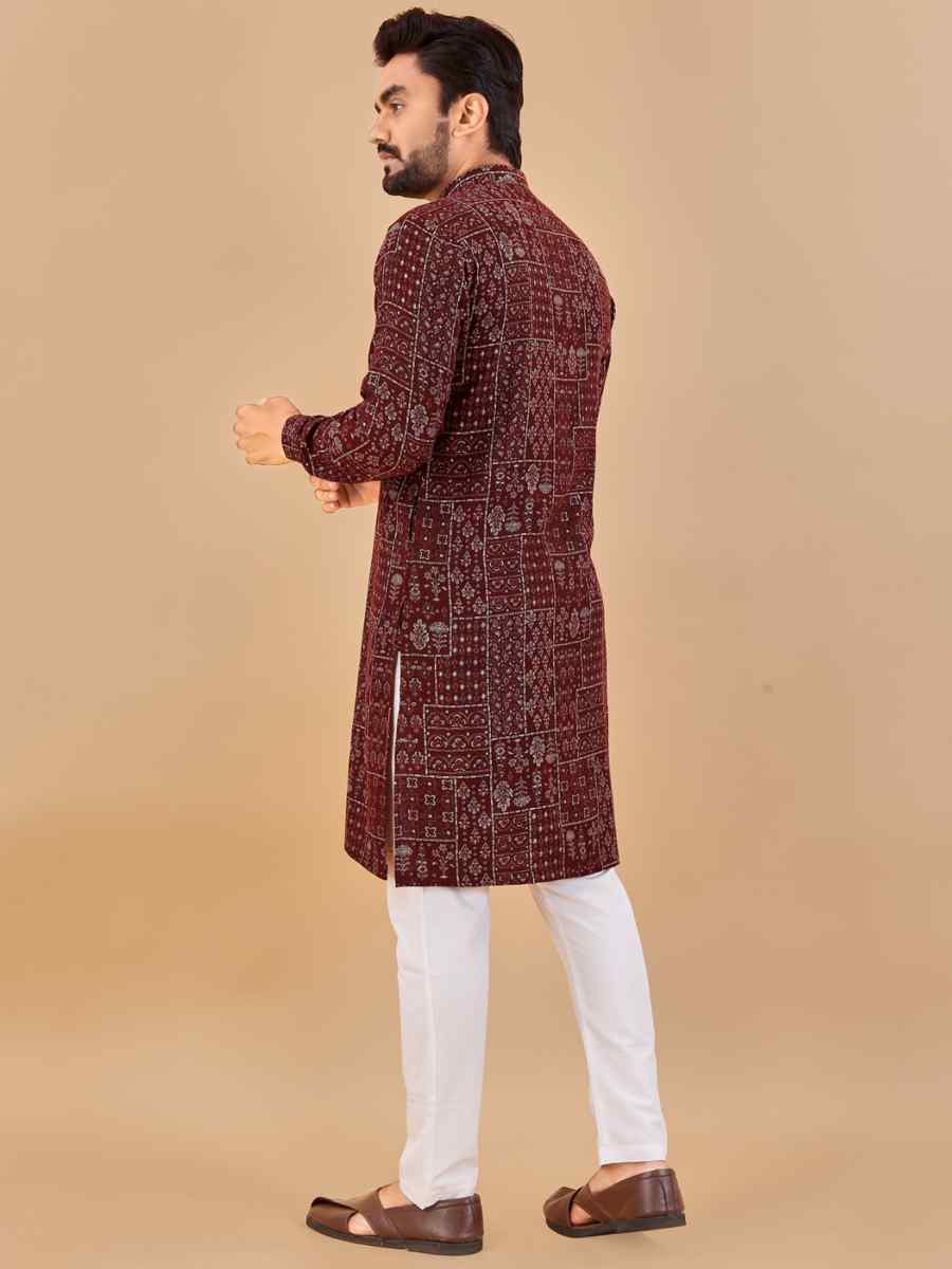 Maroon Premium Soft Cotton Printed Festival Casual Kurta