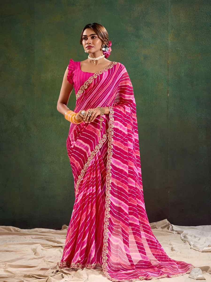 Maroon Pure Chiffon Embroidered Festival Wedding Classic Style Saree