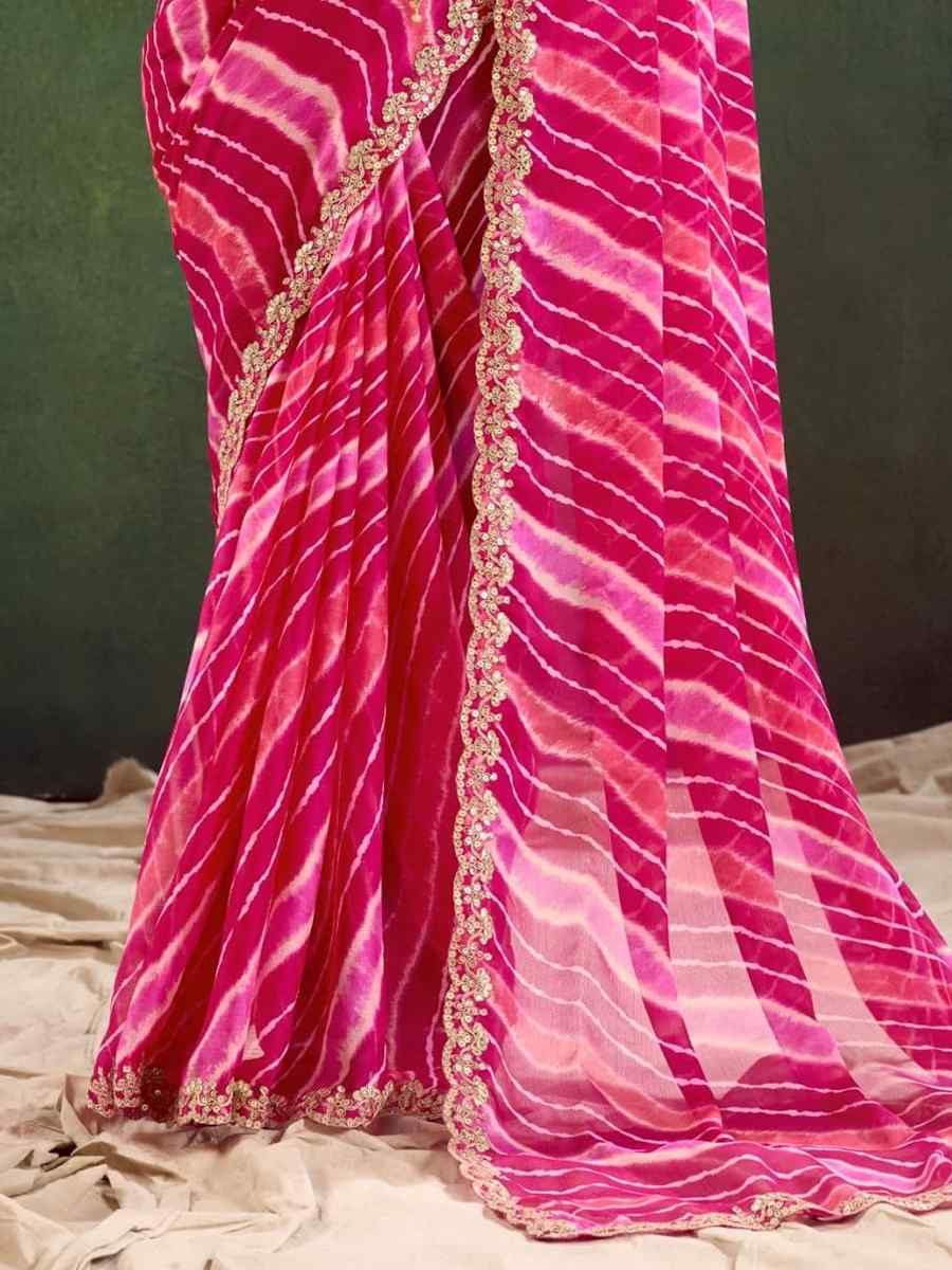 Maroon Pure Chiffon Embroidered Festival Wedding Classic Style Saree