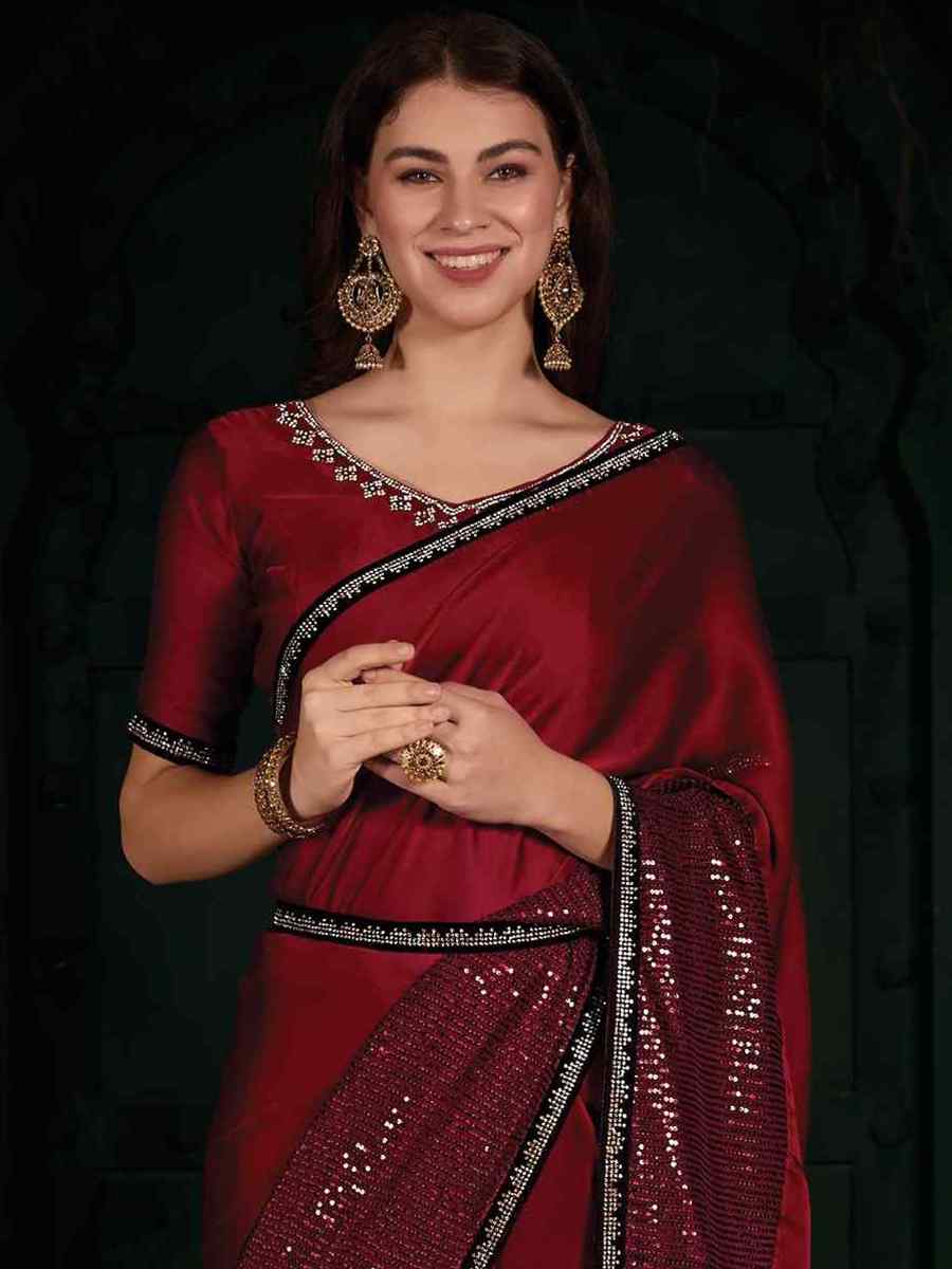 Maroon Pure Chiffon Silk Handwoven Wedding Festival Heavy Border Saree