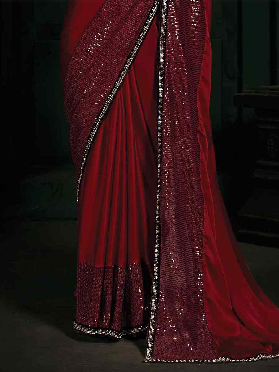 Maroon Pure Chiffon Silk Handwoven Wedding Festival Heavy Border Saree