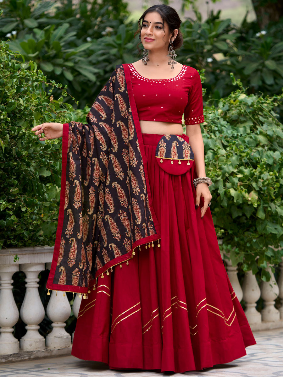 Maroon Pure Cotton Printed Festival Mehendi Circular Lehenga Choli