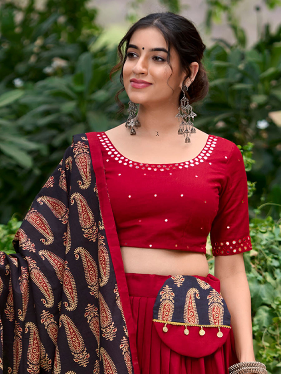 Maroon Pure Cotton Printed Festival Mehendi Circular Lehenga Choli