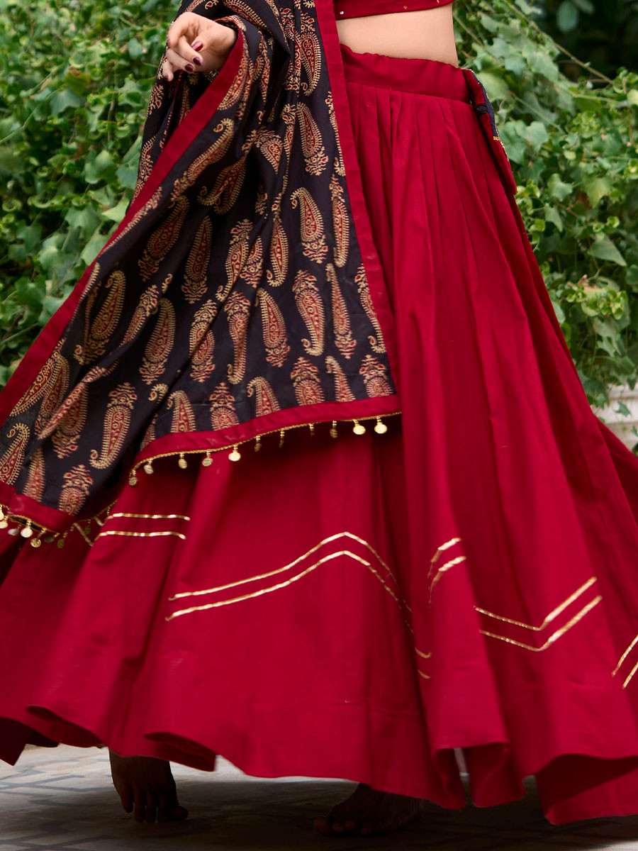 Maroon Pure Cotton Printed Festival Mehendi Circular Lehenga Choli