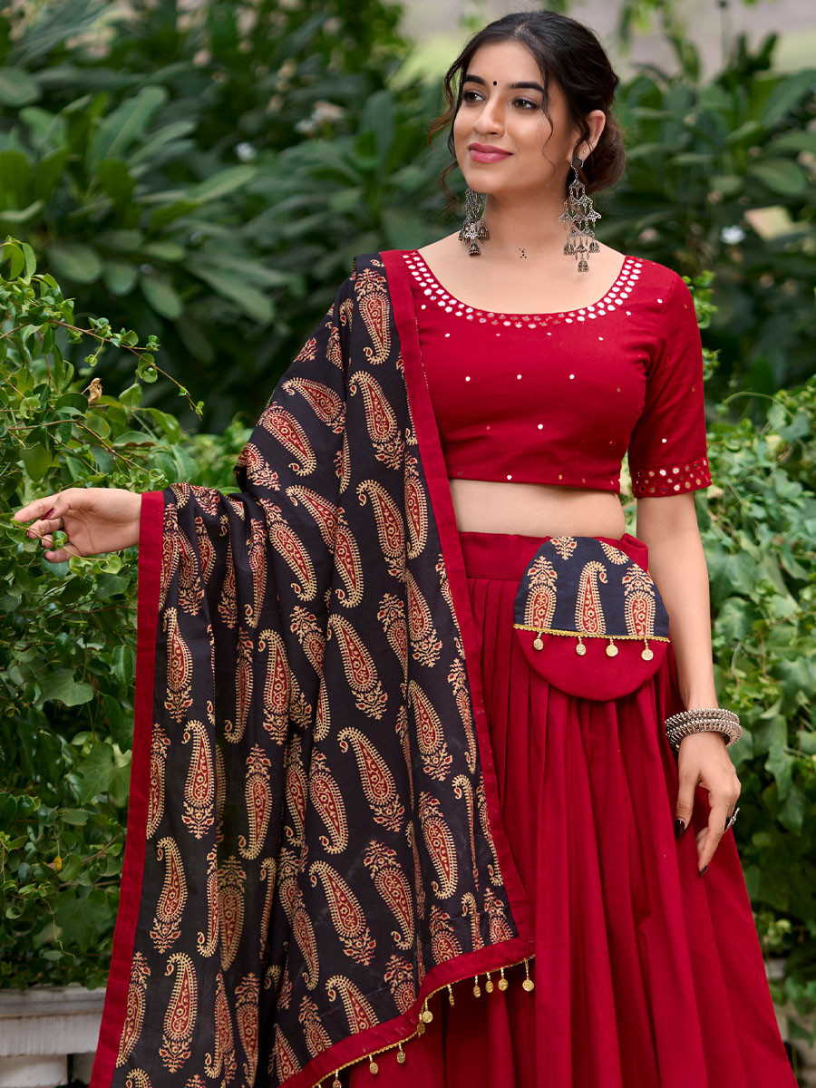 Maroon Pure Cotton Printed Festival Mehendi Circular Lehenga Choli