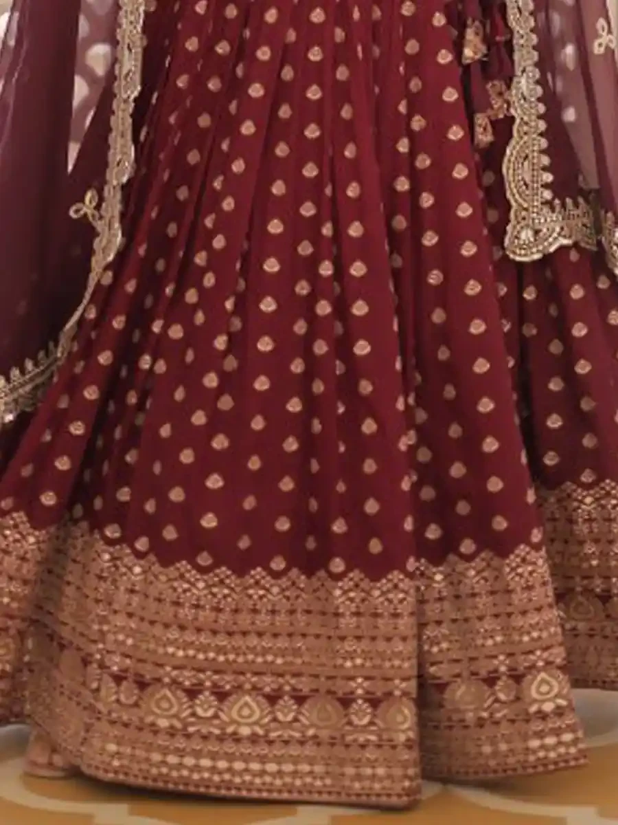 Maroon Pure Dyable Viscose Jacquard Embroidered Festival Wedding Heavy Border Lehenga Choli