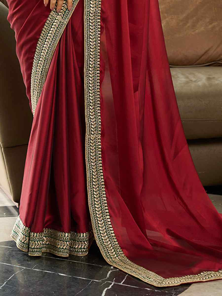 Maroon Rangoli Silk Embroidered Reception Party Heavy Border Saree