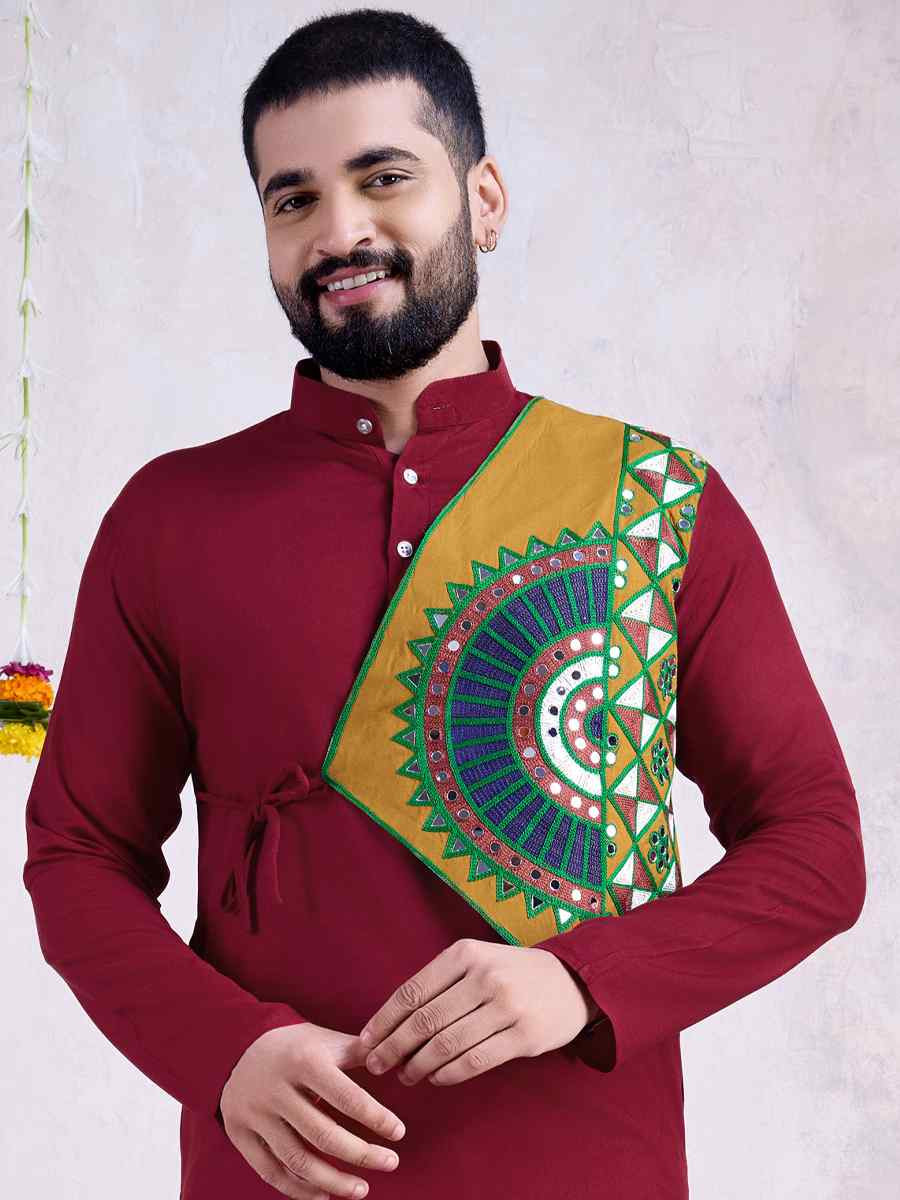 Maroon Rayon Embroidered Festival Casual Kurta