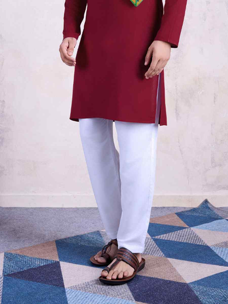 Maroon Rayon Embroidered Festival Casual Kurta