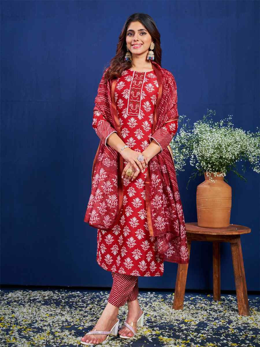 Maroon Rayon Printed Casual Festival Ready Pant Salwar Kameez