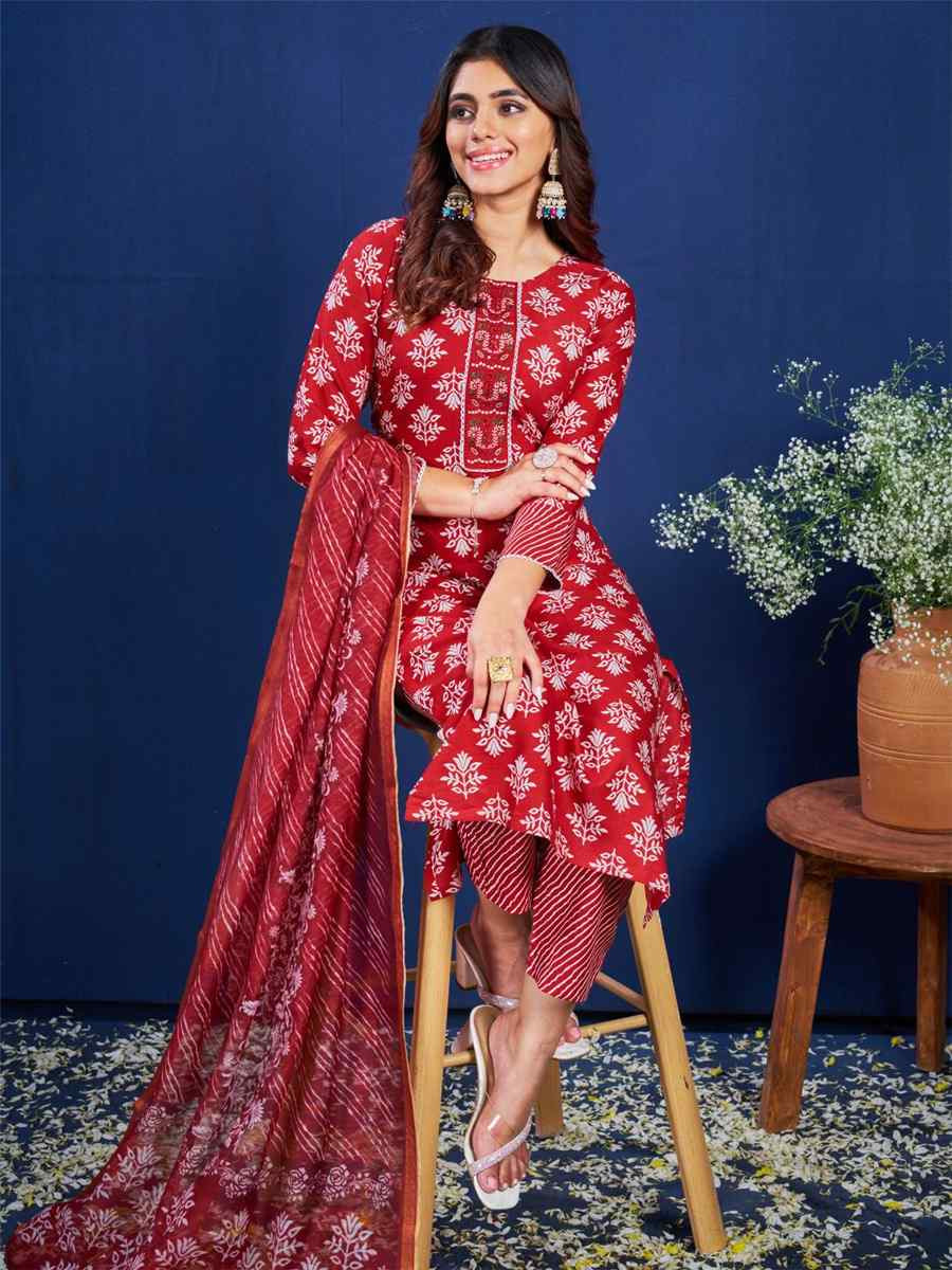 Maroon Rayon Printed Casual Festival Ready Pant Salwar Kameez