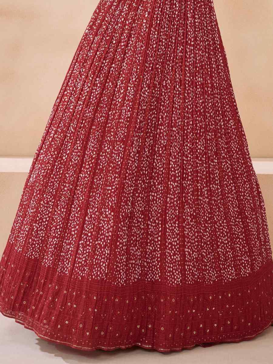 Maroon Real Georgette Embroidered Festival Casual Gown