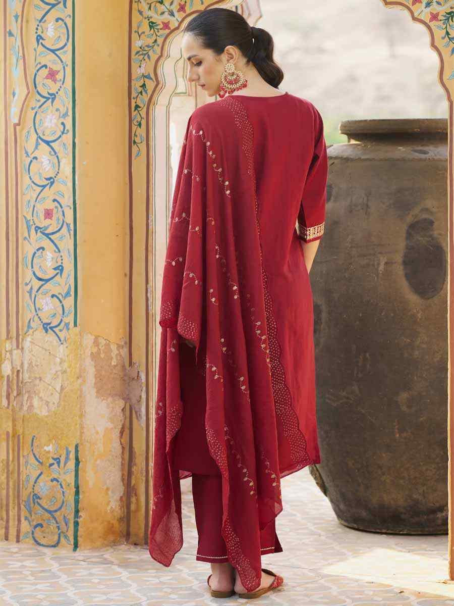 Maroon Silk Blend Embroidered Festival Mehendi Ready Pant Salwar Kameez