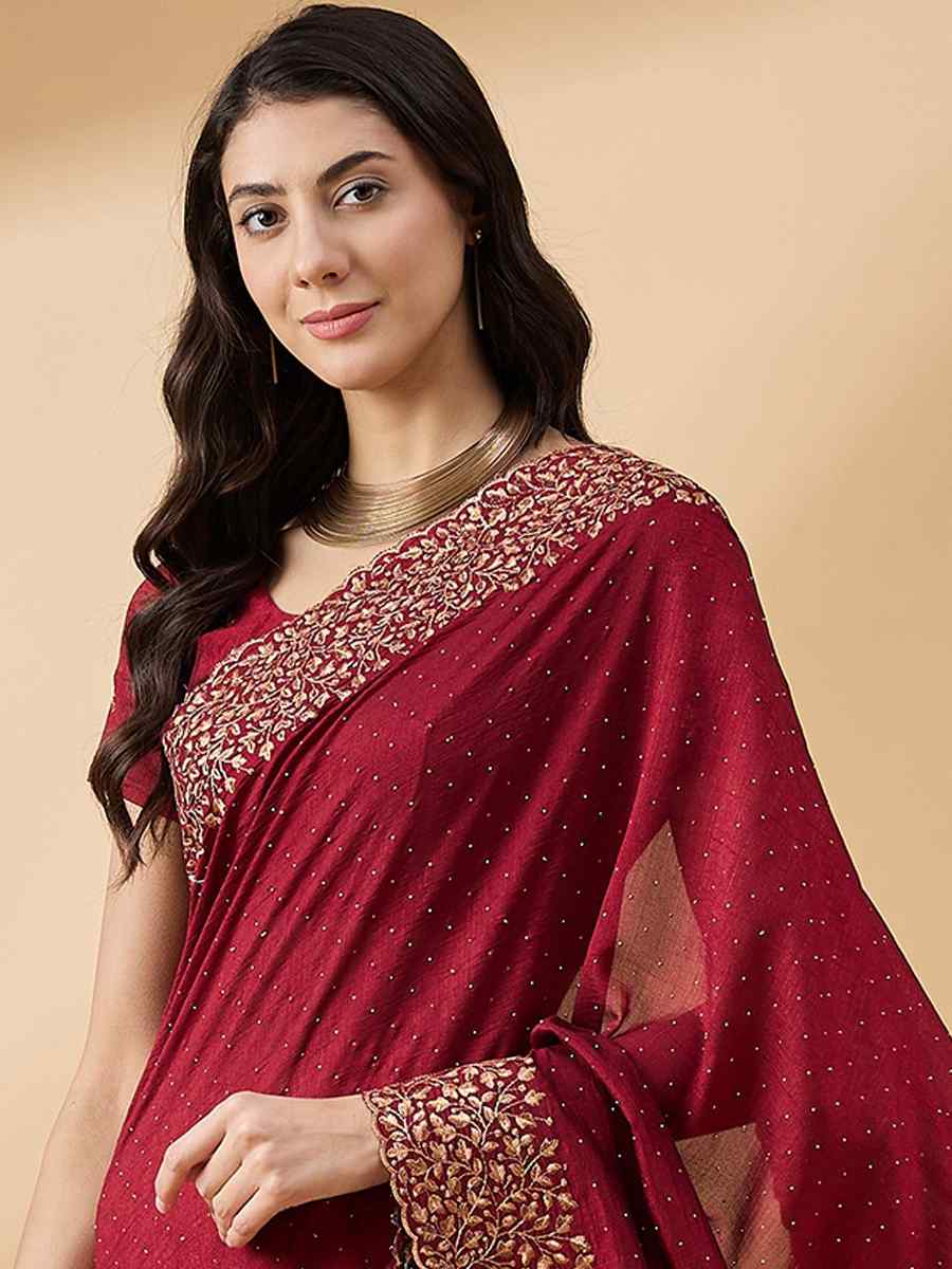 Maroon Silk Blend Handwoven Wedding Festival Heavy Border Saree