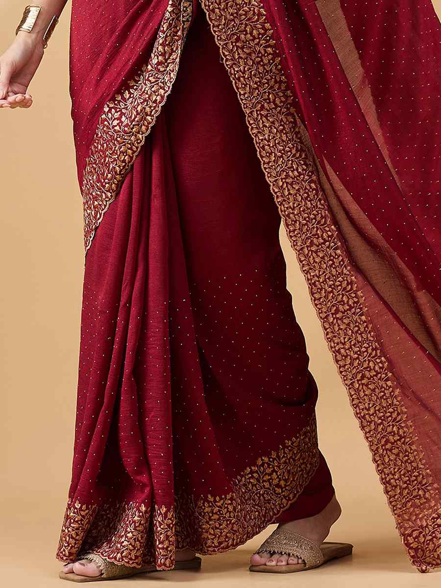 Maroon Silk Blend Handwoven Wedding Festival Heavy Border Saree