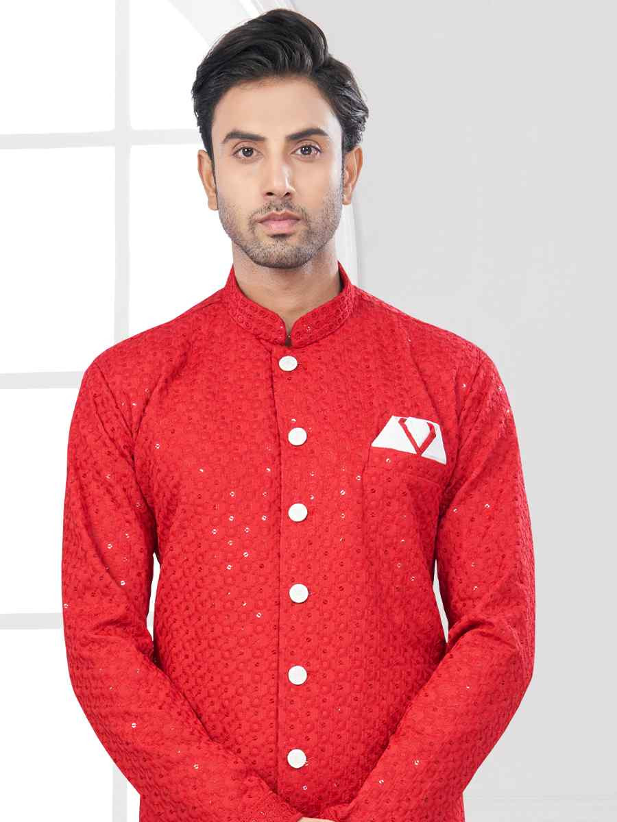 Maroon Silk Dupion Embroidered Festival Wedding Sherwani