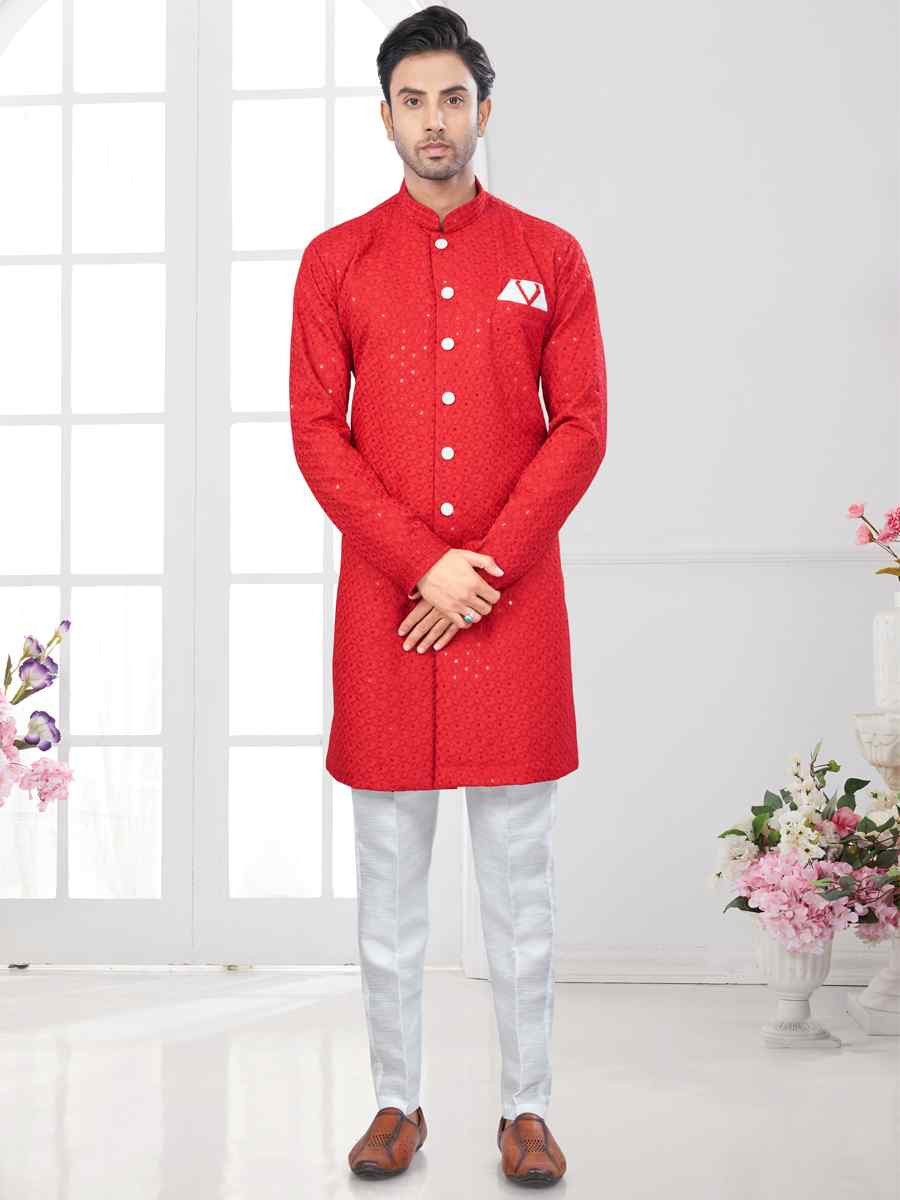 Maroon Silk Dupion Embroidered Festival Wedding Sherwani