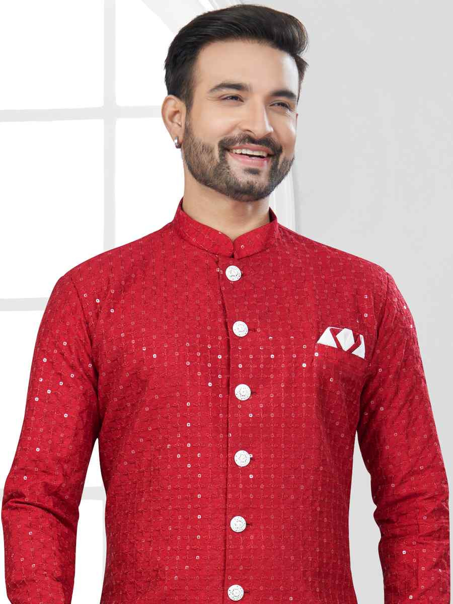 Maroon Silk Dupion Embroidered Festival Wedding Sherwani