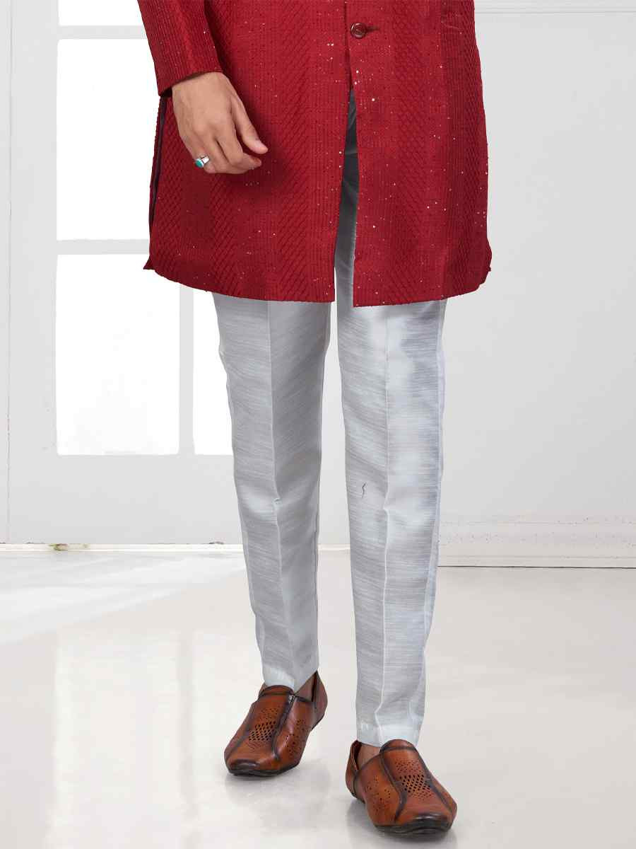 Maroon Silk Dupion Embroidered Festival Wedding Sherwani