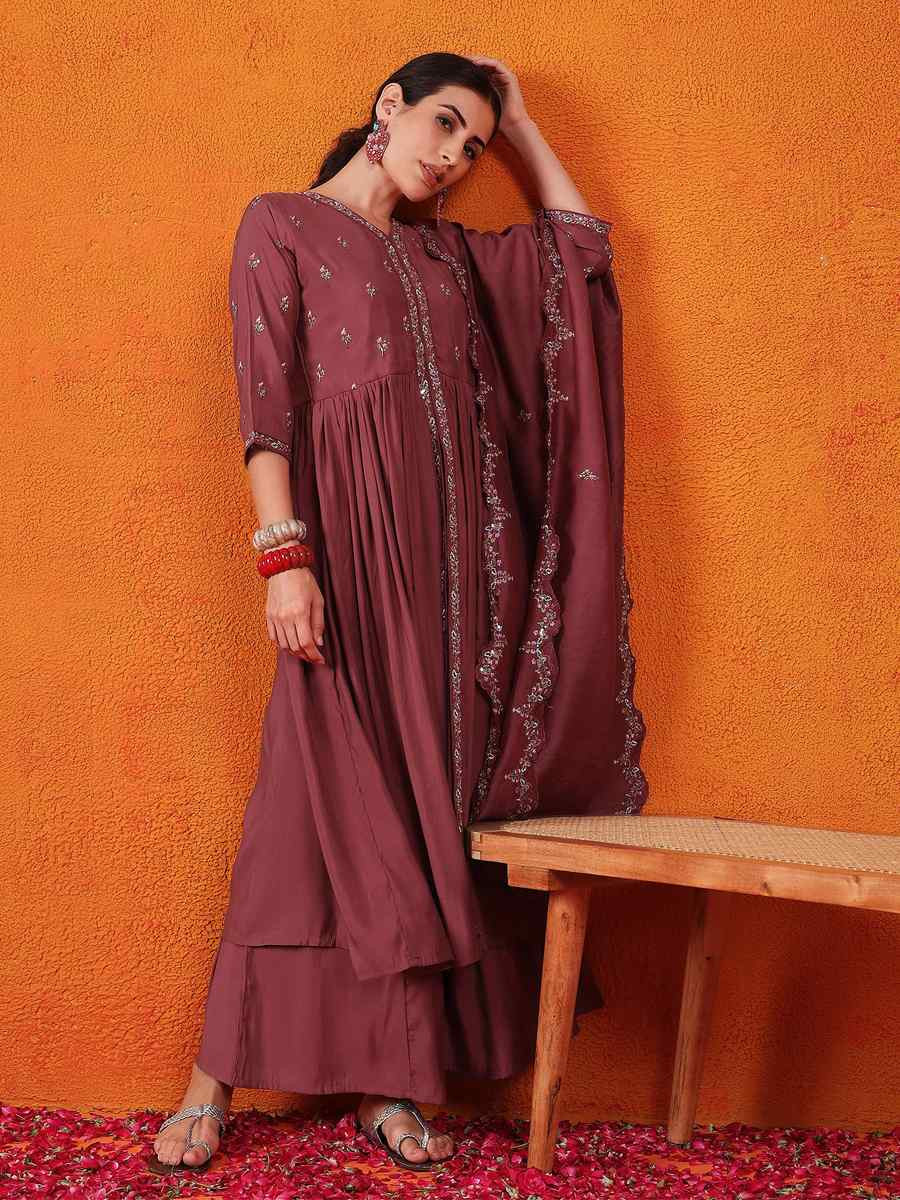 Maroon Silk Embroidered Festival Wedding Ready Palazzo Pant Salwar Kameez