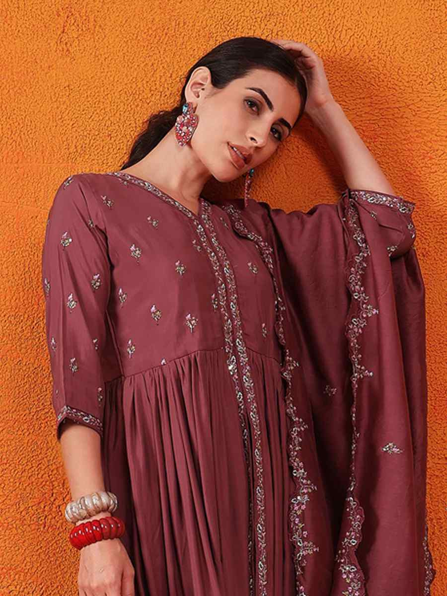 Maroon Silk Embroidered Festival Wedding Ready Palazzo Pant Salwar Kameez