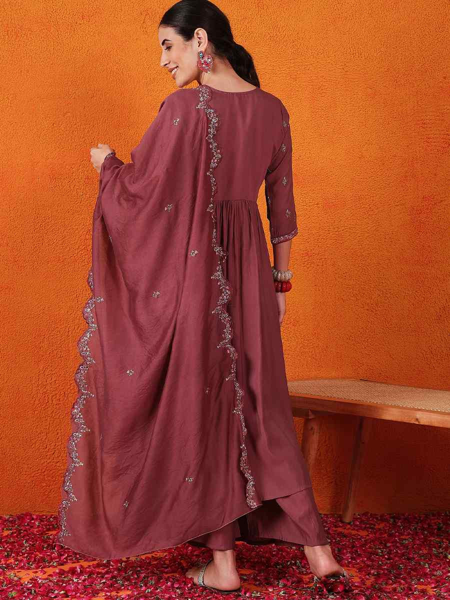 Maroon Silk Embroidered Festival Wedding Ready Palazzo Pant Salwar Kameez