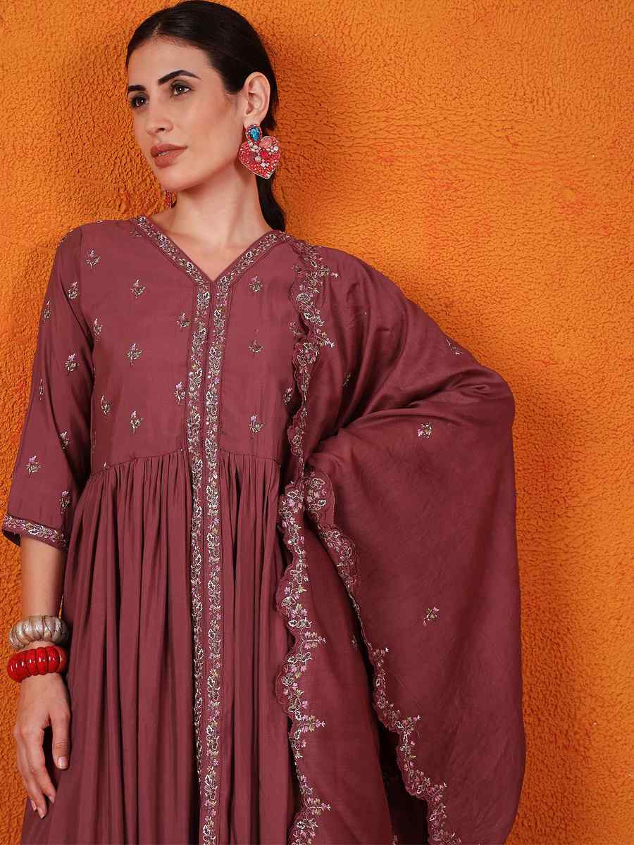 Maroon Silk Embroidered Festival Wedding Ready Palazzo Pant Salwar Kameez