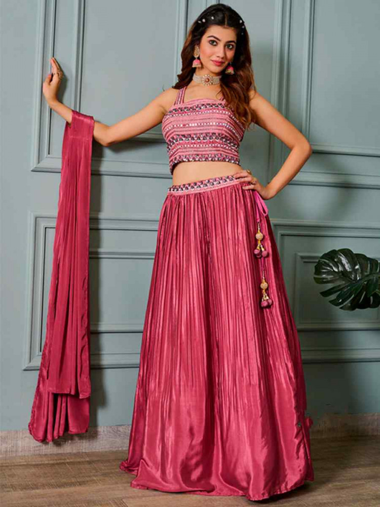 Maroon Silk Embroidery Festival Wedding Heavy Border Lehenga Choli