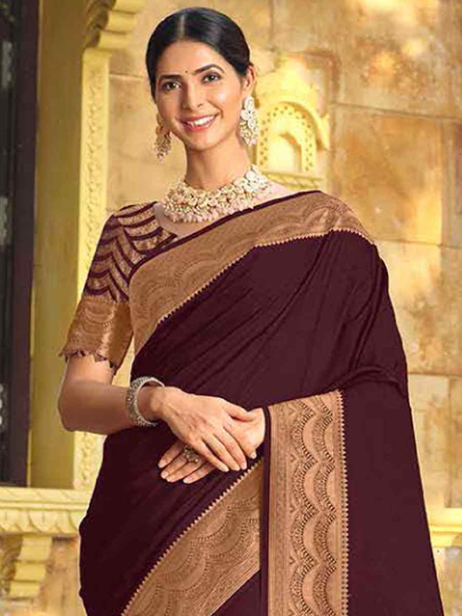 Maroon Silk Handwoven Festival Wedding Heavy Border Saree