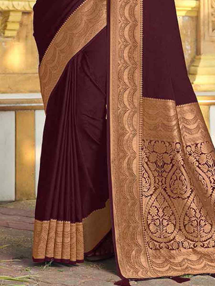 Maroon Silk Handwoven Festival Wedding Heavy Border Saree