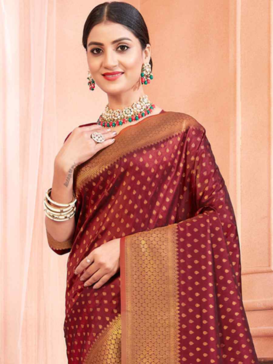 Maroon Silk Handwoven Wedding Festival Heavy Border Saree