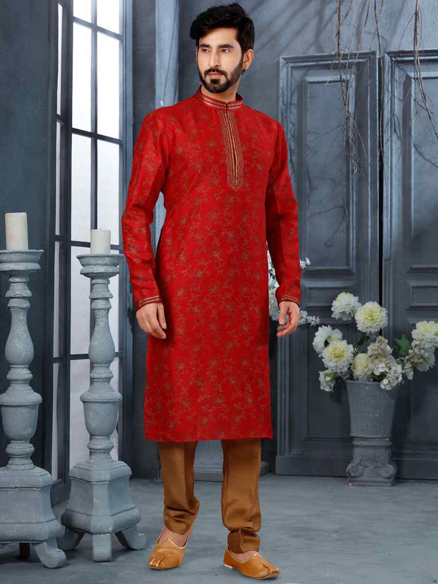 Maroon Silk Woven Festival Party Kurta