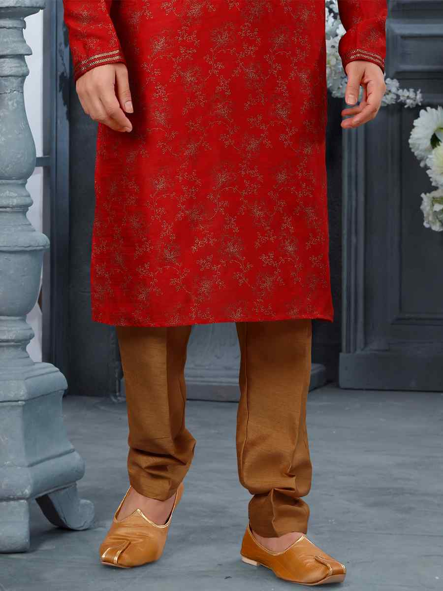 Maroon Silk Woven Festival Party Kurta