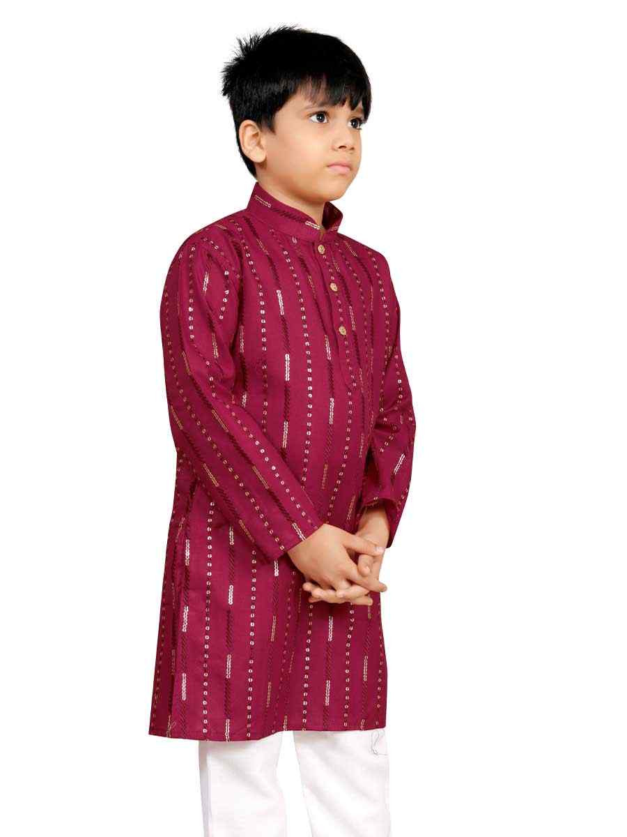 Maroon Soft Cotton Embroidered Wedding Casual Kurta Pyjama Boys Wear