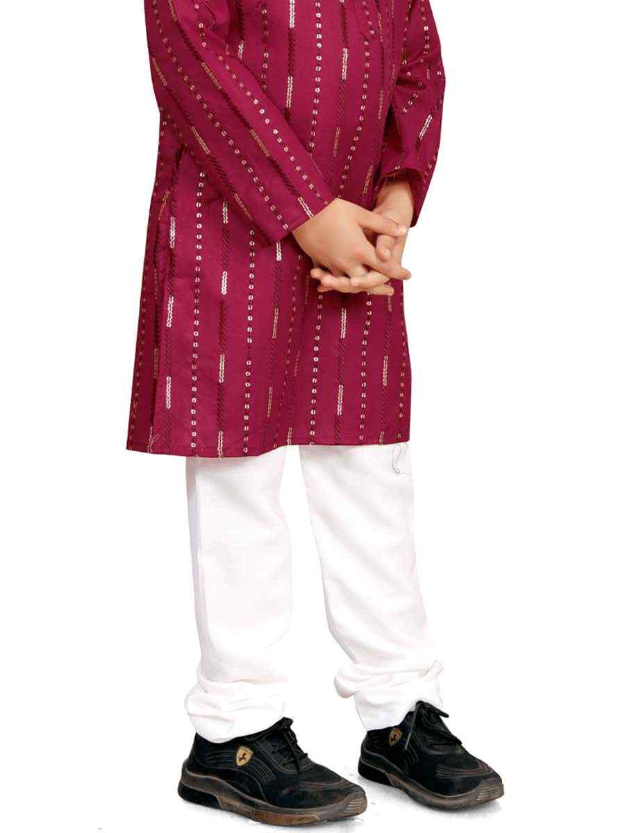 Maroon Soft Cotton Embroidered Wedding Casual Kurta Pyjama Boys Wear