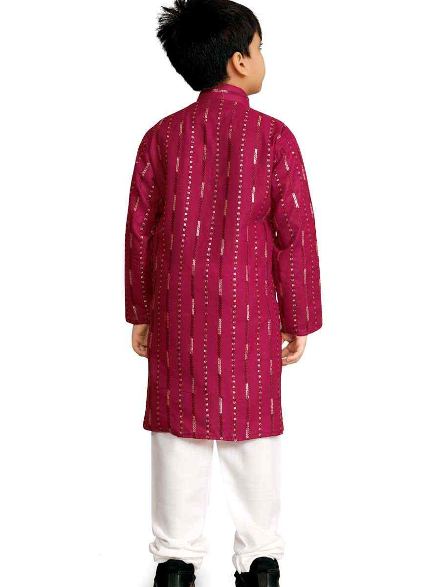 Maroon Soft Cotton Embroidered Wedding Casual Kurta Pyjama Boys Wear