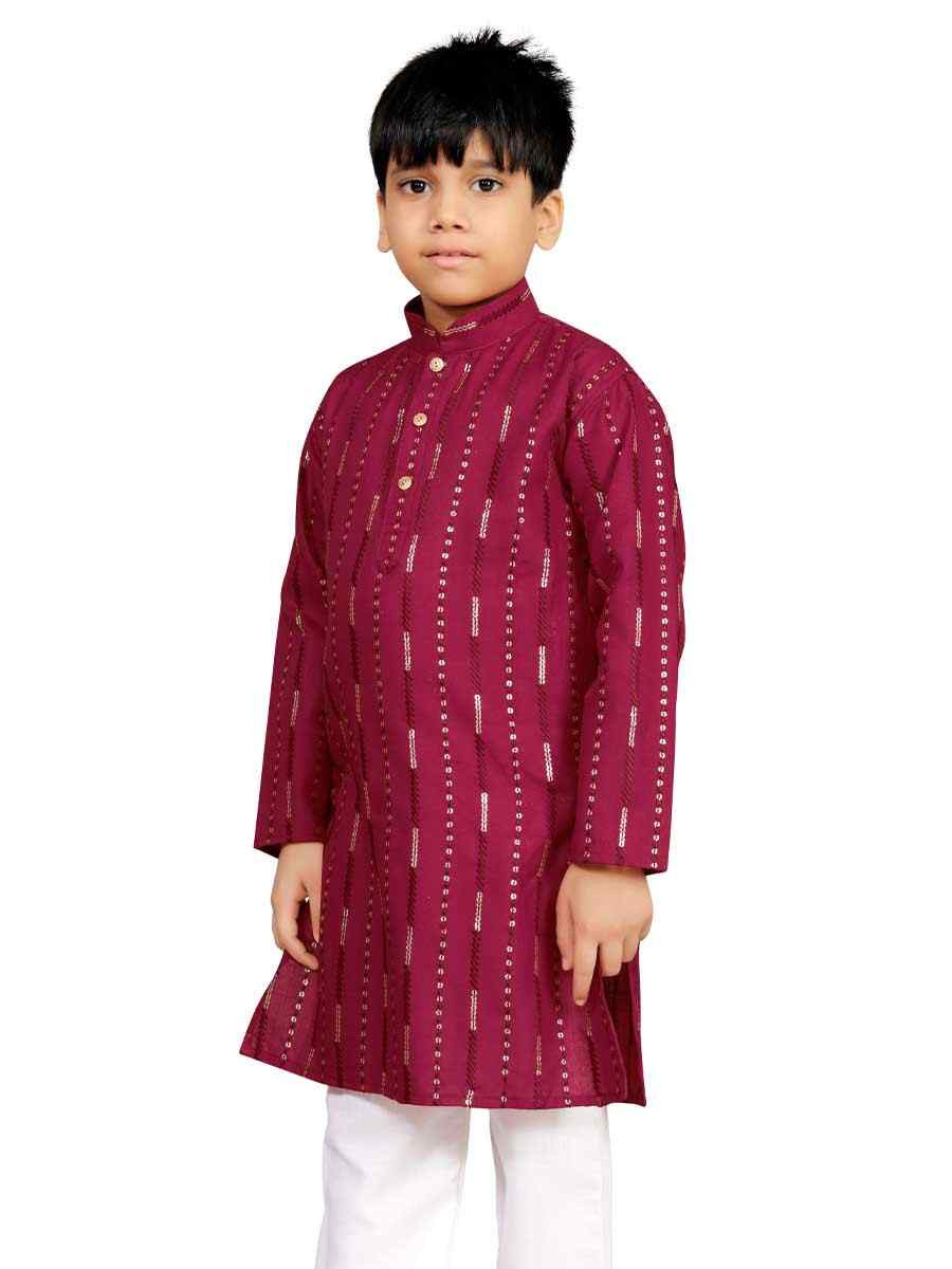 Maroon Soft Cotton Embroidered Wedding Casual Kurta Pyjama Boys Wear