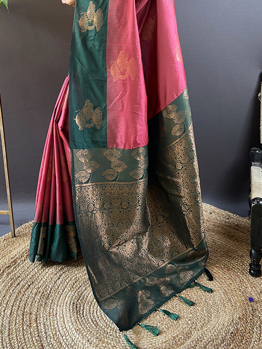 Maroon Soft Silk Handwoven Festival Wedding Heavy Border Saree