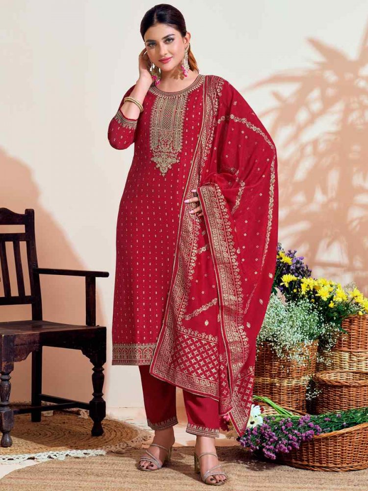 Maroon Vichitra Silk Embroidered Festival Mehendi Ready Pant Salwar Kameez