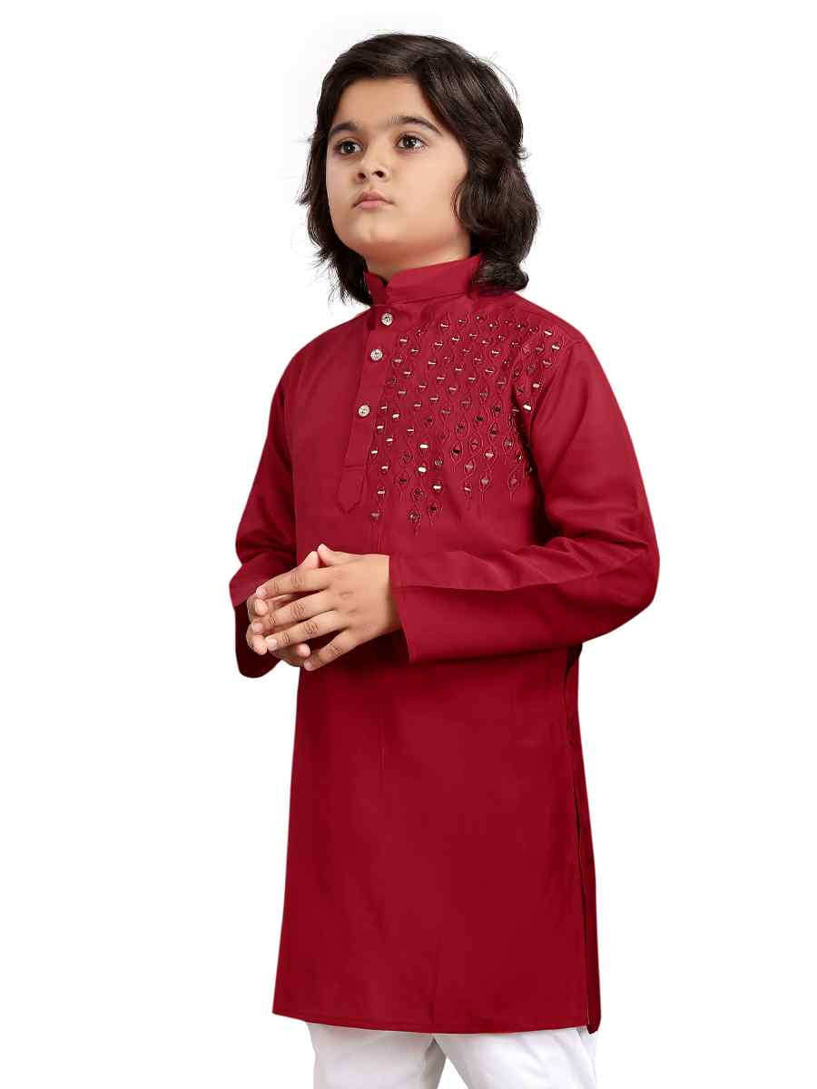 Maroon Viscose Embroidered Wedding Casual Kurta Pyjama Boys Wear