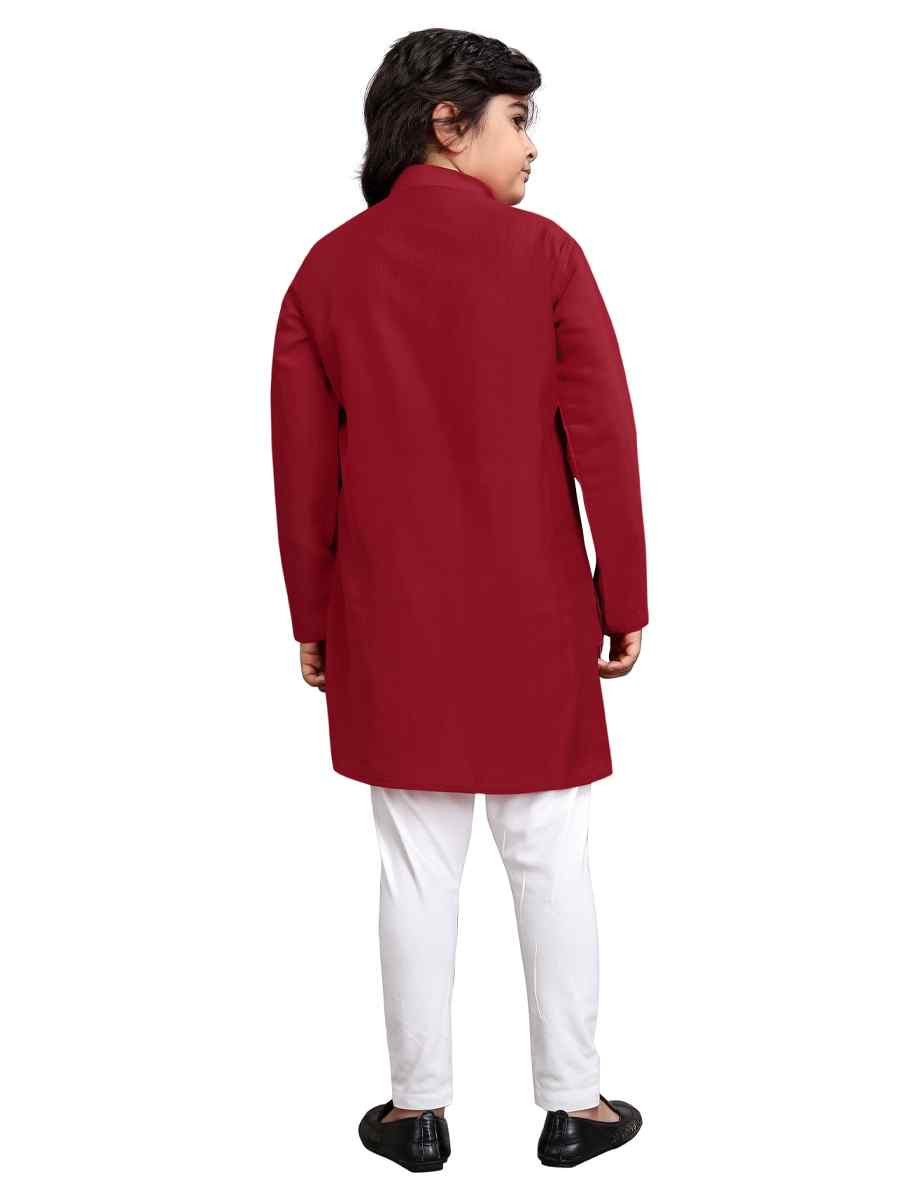 Maroon Viscose Embroidered Wedding Casual Kurta Pyjama Boys Wear