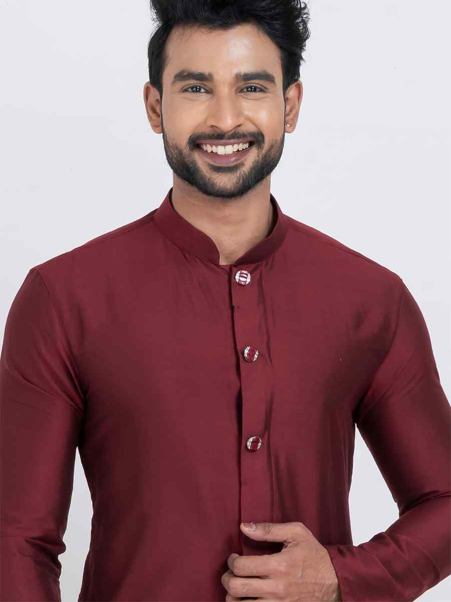 Maroon Viscose PS Embroidered Festival Wedding Kurta Pyjama Men's Wear