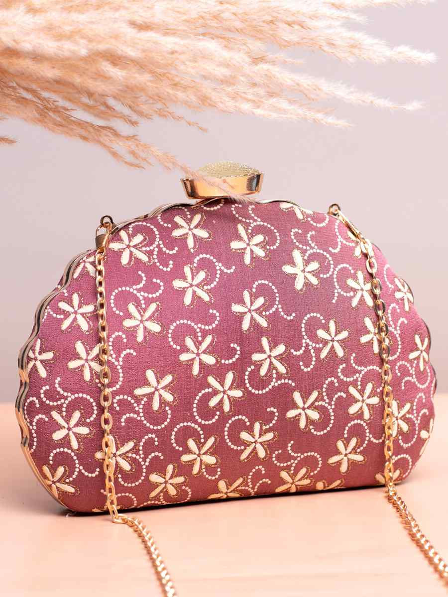 Mauve Art Silk Party Wear Embroidered Clutches