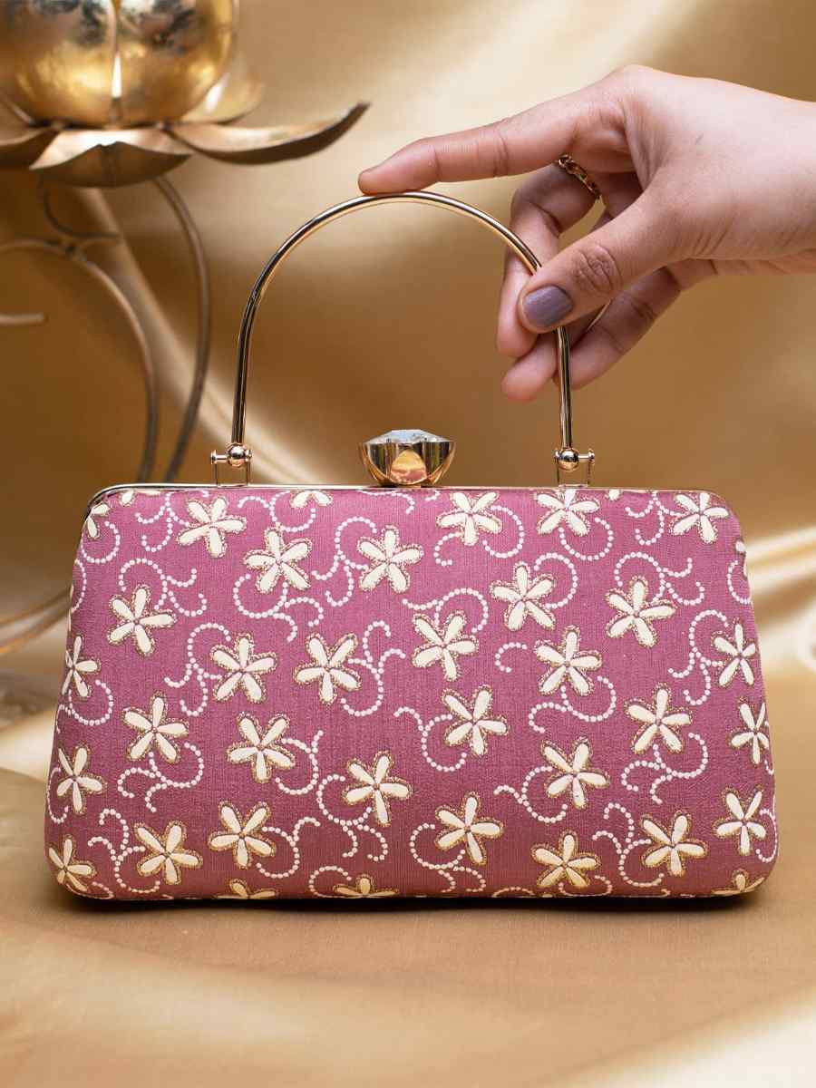 Mauve Art Silk Party Wear Embroidered Clutches