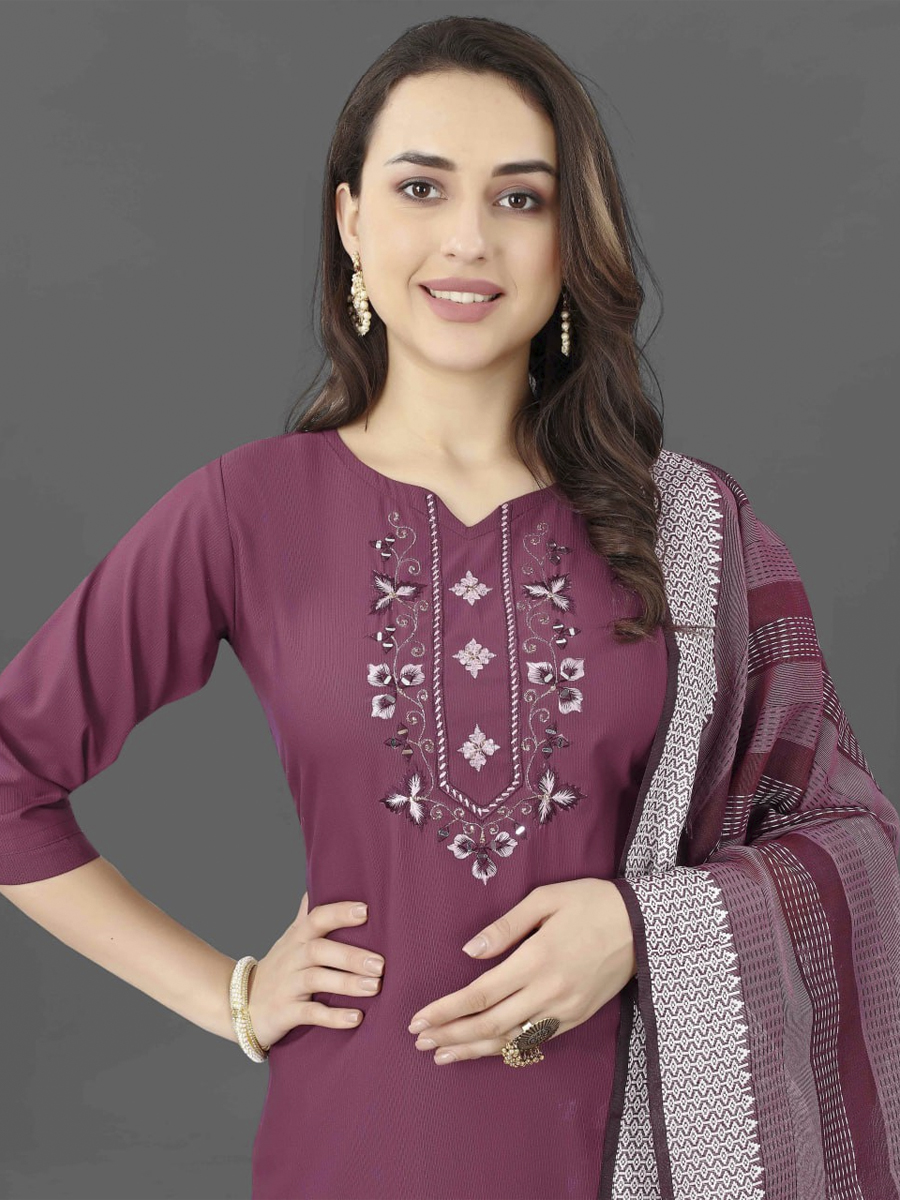 Mauve Cotton Blend Handwoven Festival Casual Ready Pant Salwar Kameez