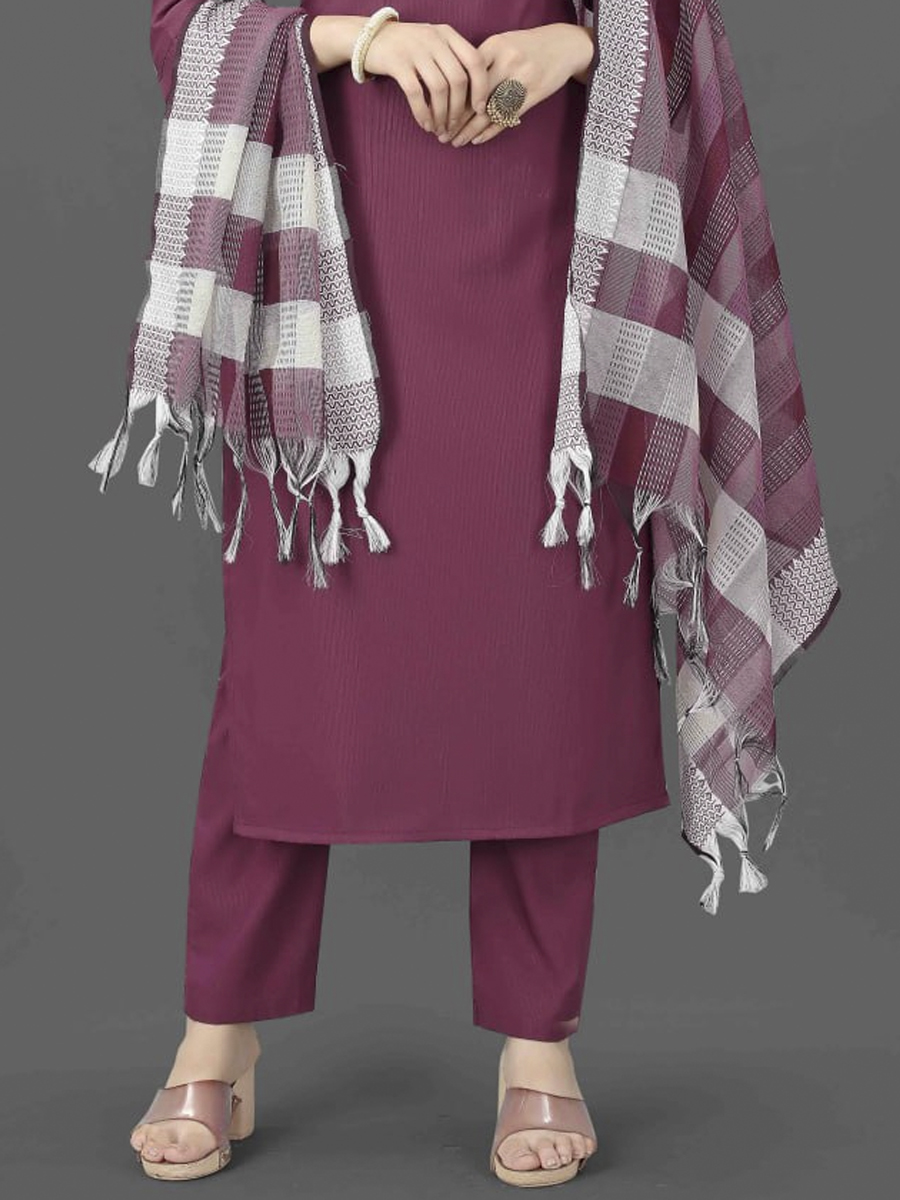 Mauve Cotton Blend Handwoven Festival Casual Ready Pant Salwar Kameez