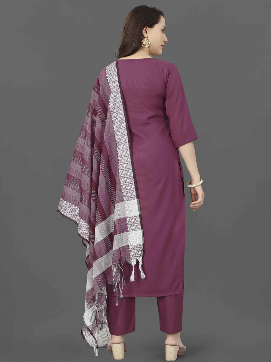 Mauve Cotton Blend Handwoven Festival Casual Ready Pant Salwar Kameez