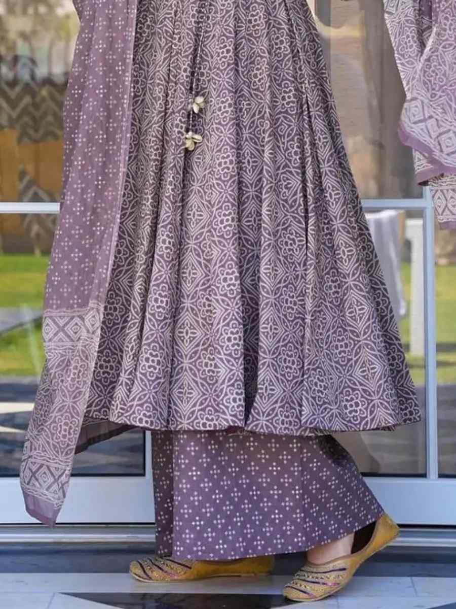 Mauve Cotton Silk Embroidered Festival Casual Ready Anarkali Salwar Kameez