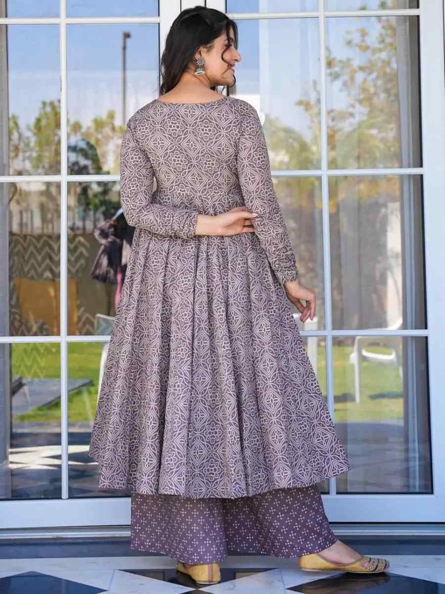 Mauve Cotton Silk Embroidered Festival Casual Ready Anarkali Salwar Kameez